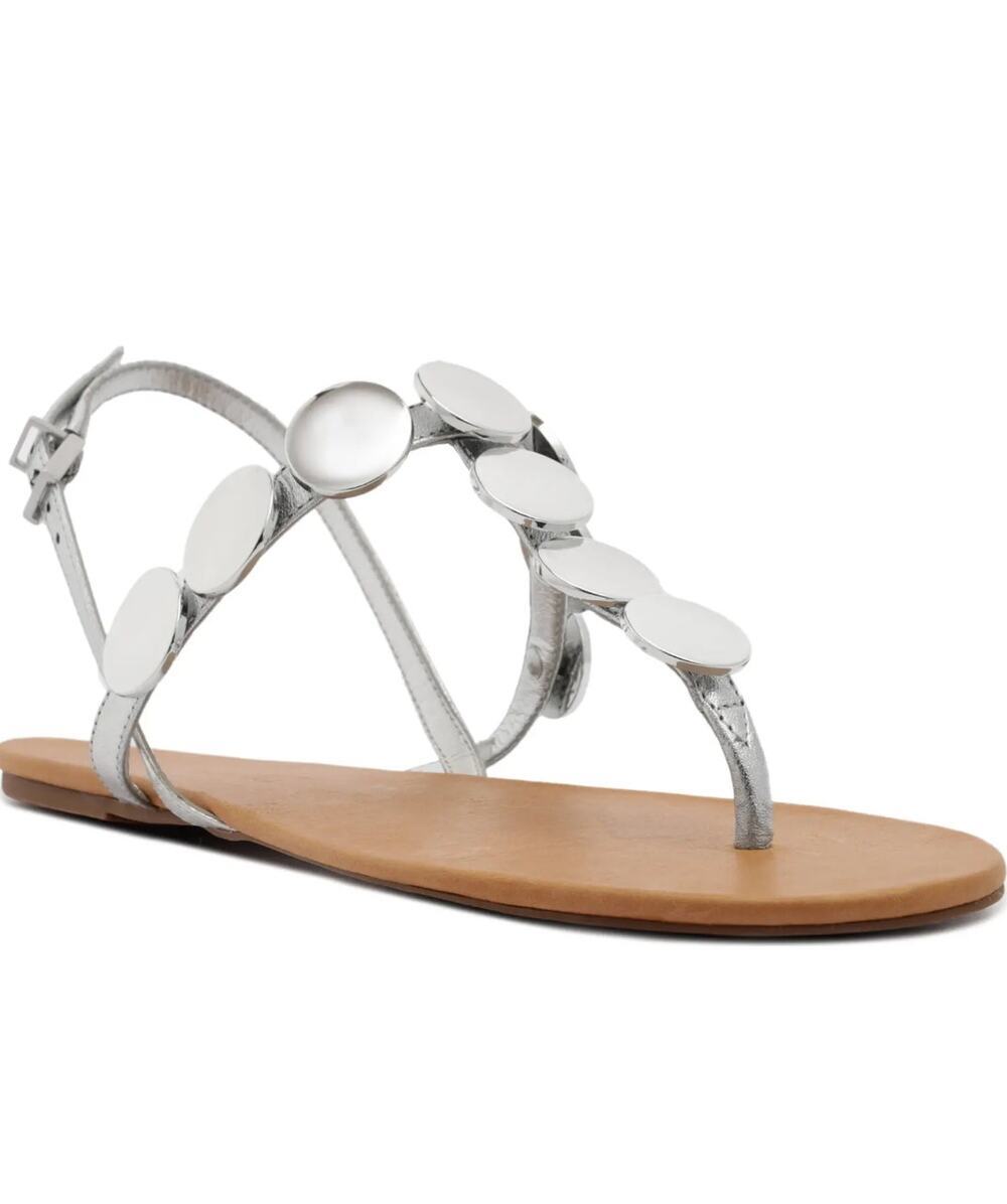 NWT Schutz Acacia Flat Sandal Metallic Silver Leather • Size 9